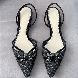 Zara black and gold jeweled sling backs